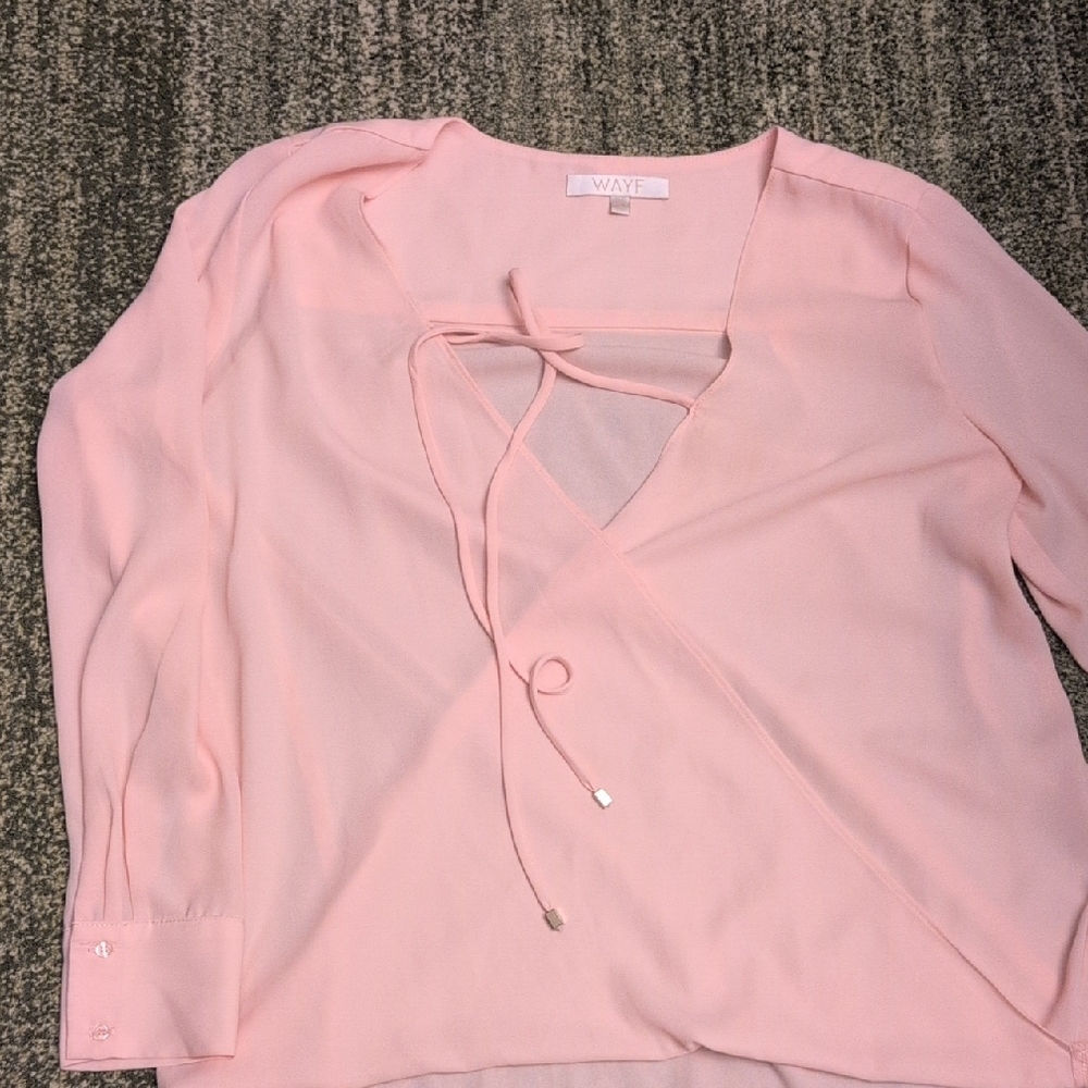 Wayf Pink 3/4 Sleeve Wrap Blouse with Tie Front